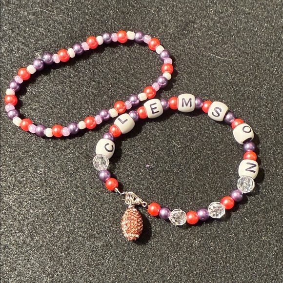 Clemson Football Glass Purple and Red Beaded Bracelet Set - Picture 1 of 6